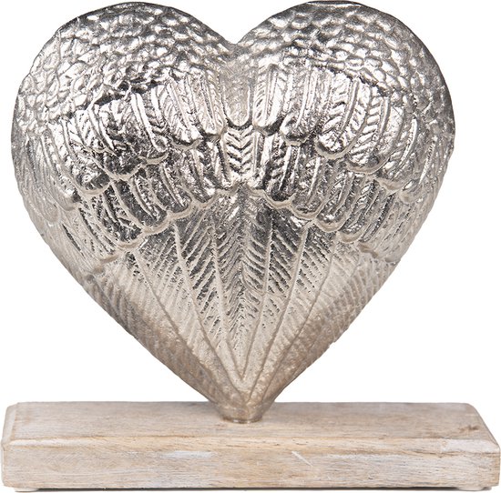Clayre & Eef Decoratie 17 cm Zilverkleurig Aluminium Hout Hartvormig