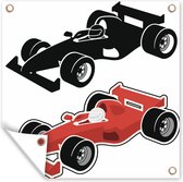 Tuindoek Illustraties van een zwarte en rode race auto - 100x100 cm
