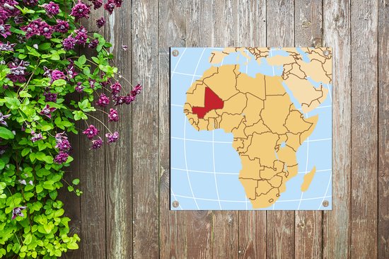 Affiche de jardin Illustration du Mali sur la carte africaine 100x100 cm - Toile de jardin / Toile d'extérieur / Peintures d'extérieur (décoration de jardin)