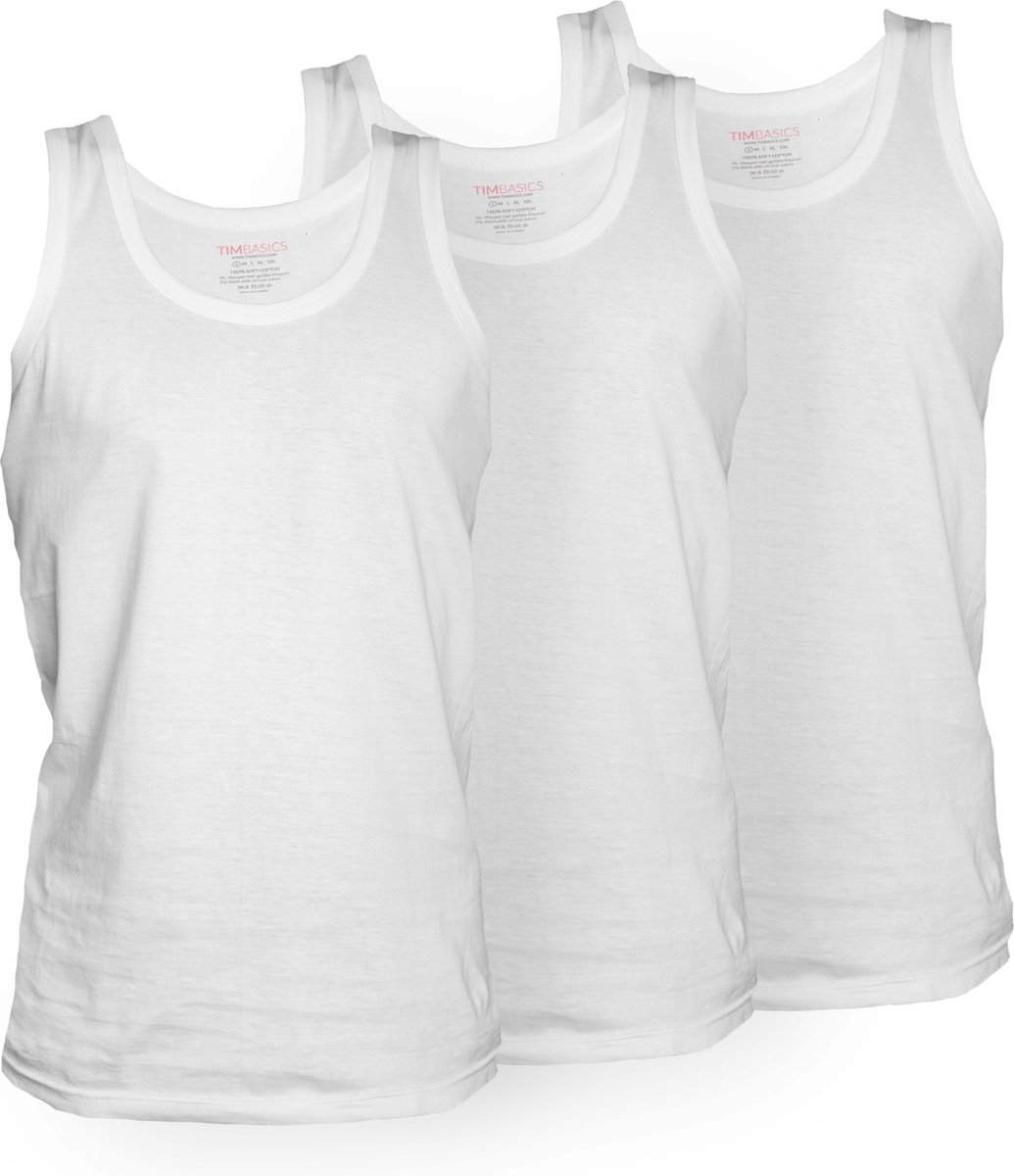 TimBasics - 100% Katoen - Heren Onderhemd - 3-Pack - Wit - S