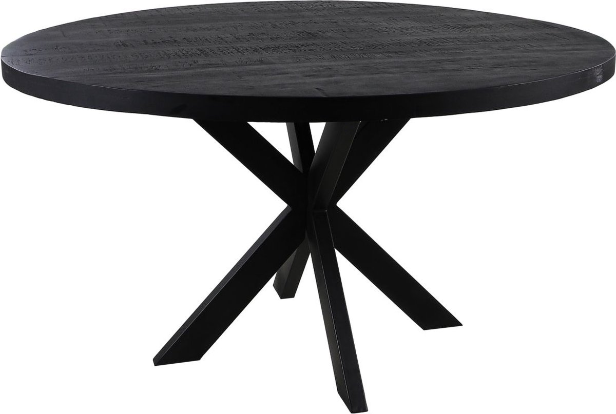 Sfeerwonen Enzo Eettafel Rond 150 cm mangohout dik blad ZWART