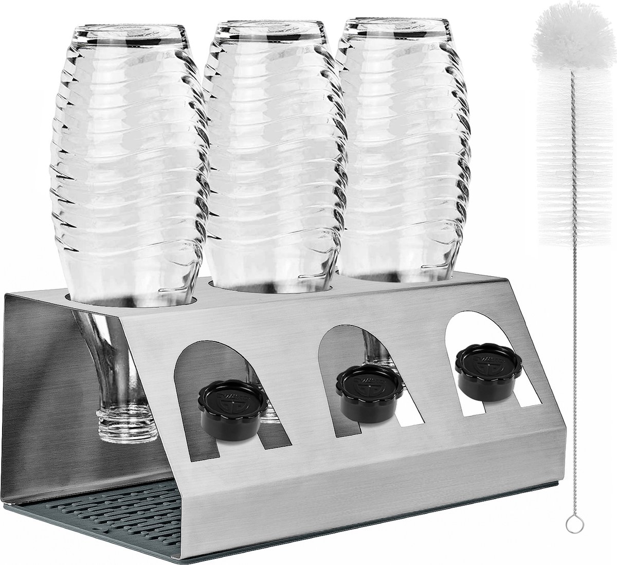 Flessen houder - Afdruiprek met druppelmat - Sodastream accessoire - voor Duo, Crystal, Easy, Fuse, Email Soda Stream flessen