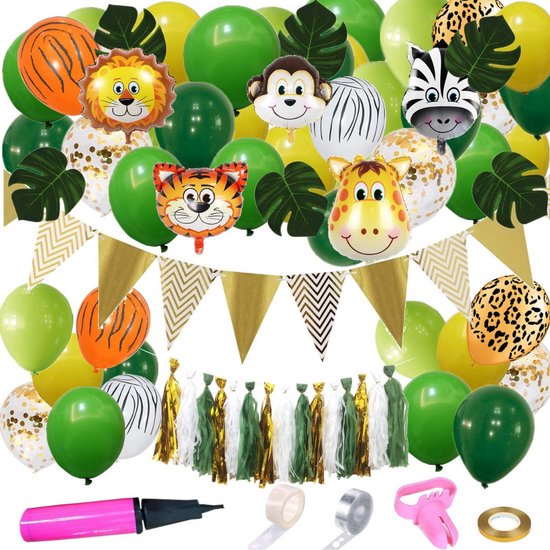 Party Pack® Décoration Anniversaire Jungle XXL - Animaux - Ballons Safari - Pack  Fête