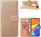 LuxeBass Hoesje geschikt voor Xiaomi Redmi 9A - Bookcase Goud - portemonnee hoesje - telefoonhoes - gsm hoes - telefoonhoesjes