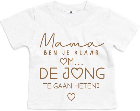 Shirt kind trouwen aanzoek-mama ben je klaar om ...te gaan heten-wit-mocca-Maat 74