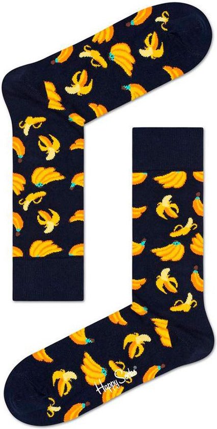 Happy Socks Banana Sock Unisex gele bananen op Blauw - Maat 36-40