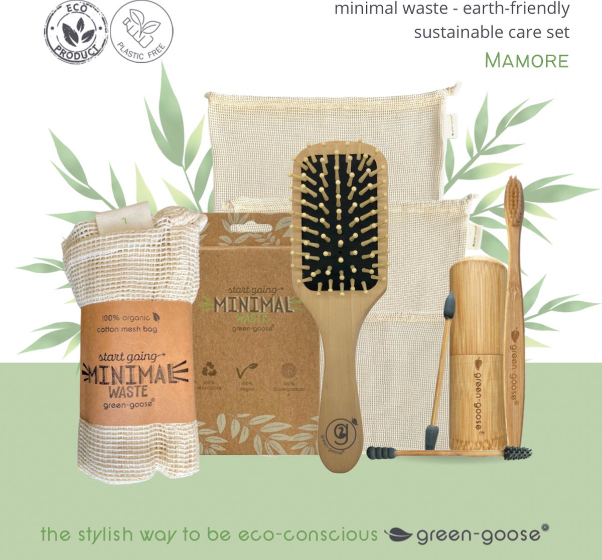 green-goose® Duurzaam Verzorgingspakket Mamore | 4-delig| 10 Herbruikbare Wattenschijfjes | Herbruikbare Wattenstaafjes | Biokatoen | Hennepvezel