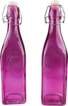 Trendy decoratie fles ANASTACIA - Vierkant - Roze- Glas - 6x27cm - Set van 2 - Transparant - Huisdecoratie - Woonkamer
