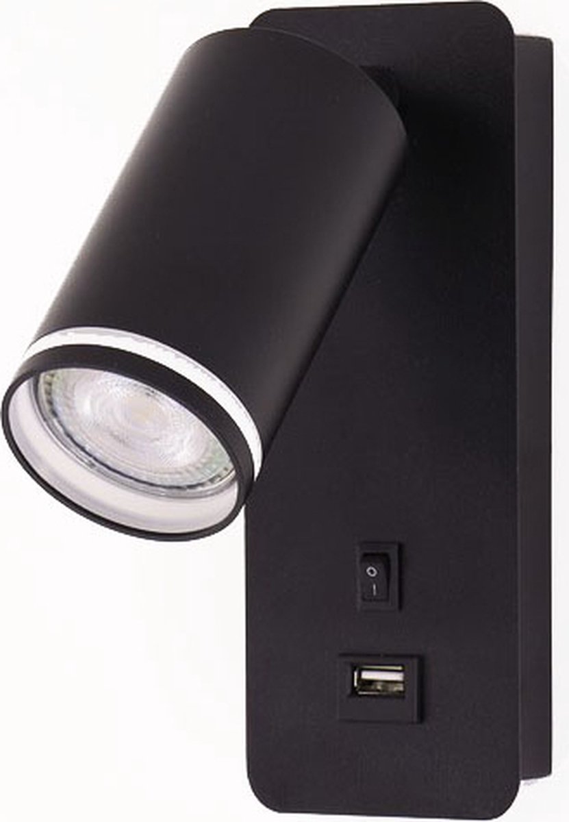 Wandlamp LVT USB - mat zwart - 1xGu10 spot - draaibaar kantelbaar - USB oplaadfunctie