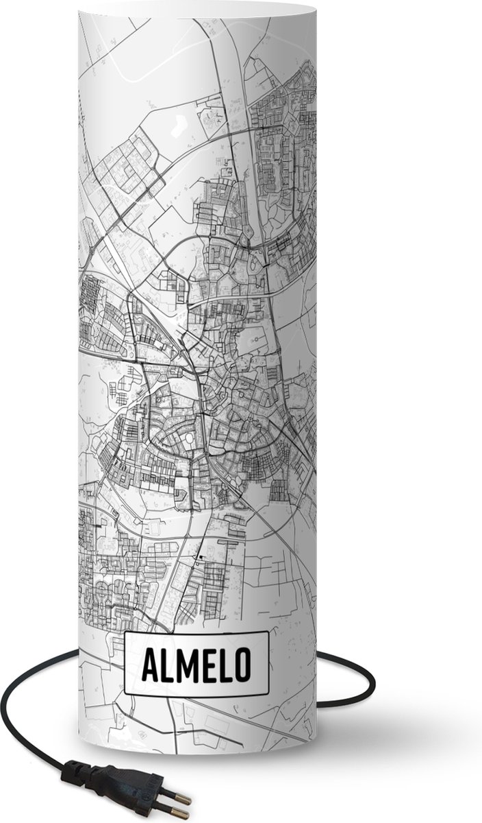 Lamp - Nachtlampje - Tafellamp slaapkamer - Stadskaart Almelo - 70 cm hoog - Ø22.3 cm - Inclusief LED lamp - Plattegrond