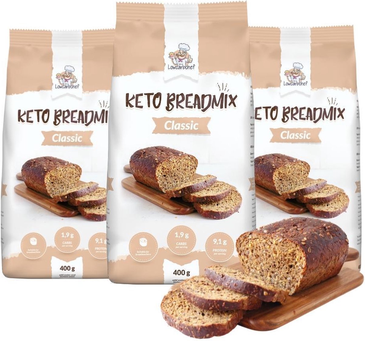 Lowcarbchef - Keto Broodmix 3-Pack - (3x400 gram) - 3 broden -  Koolhydraatarm brood -... | bol.com