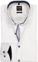 OLYMP Level 5 body fit overhemd - mouwlengte 7 - wit (blauw contrast) - Strijkvriendelijk - Boordmaat: 46