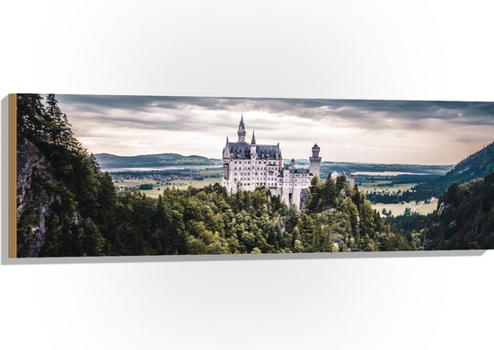 WallClassics - Hout - Kasteel op een Berg - 120x40 cm - 12 mm dik - Foto op Hout (Met Ophangsysteem)