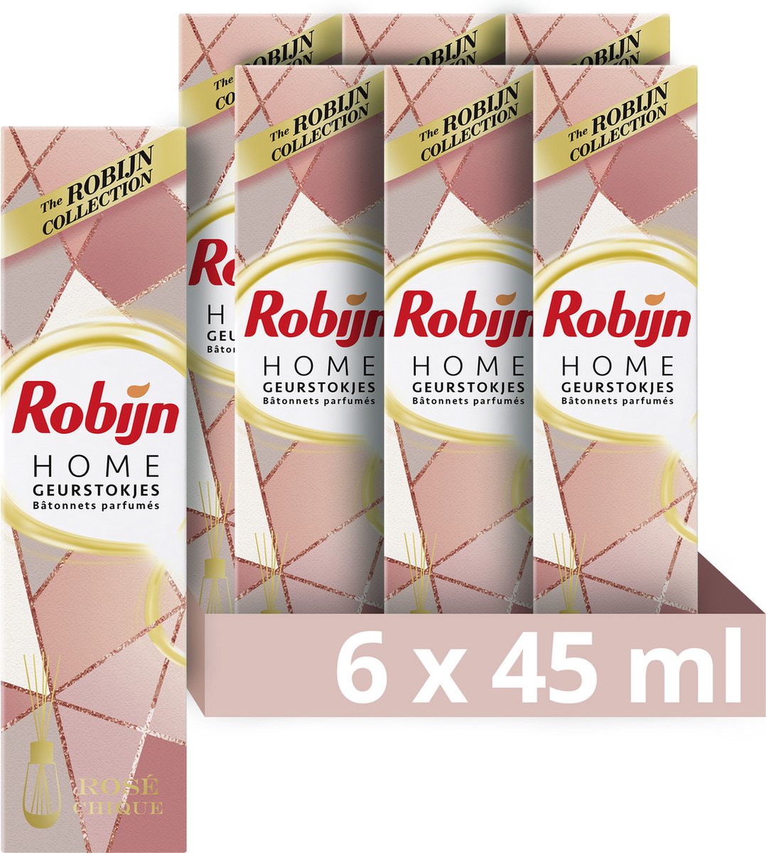Robijn Home Rosé Chique Geurstokjes - 6 x 45 ml - Voordeelverpakking - Robijn