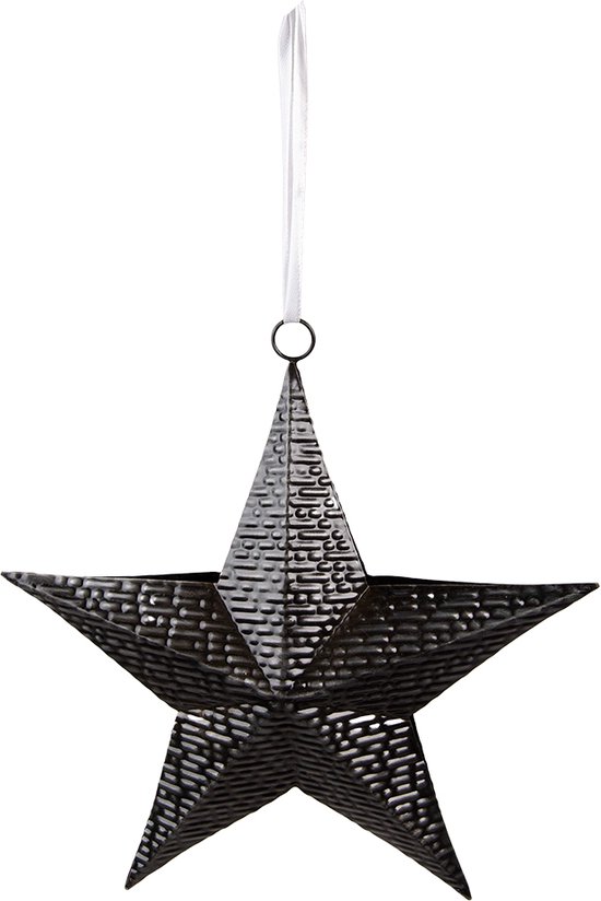 Clayre & Eef Decoratie Hanger Ster 25x27 cm Zwart Ijzer Kersthanger
