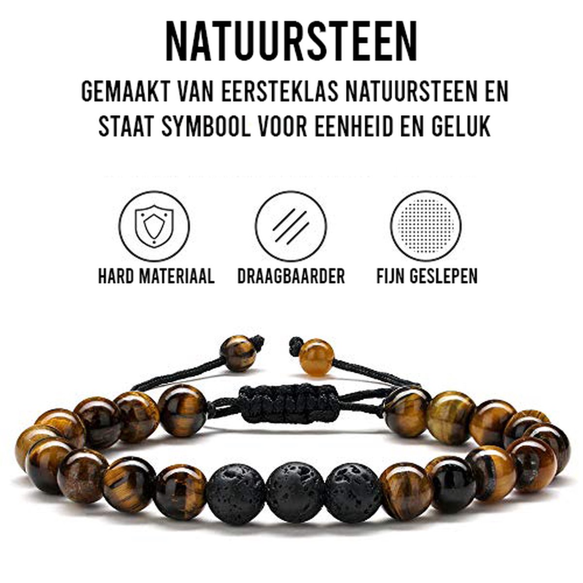Kralen Armband Tijgeroog - voor Heren en Dames - Set van 2 Armbandjes — afbeelding 3
