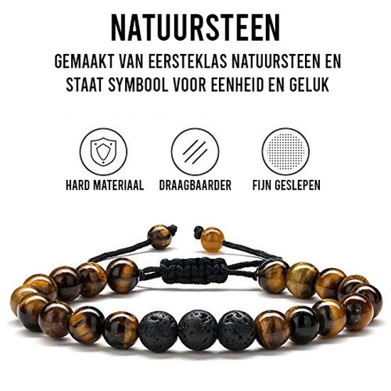 Kralen Armband Tijgeroog voor Heren en Dames Set van 2 Armbandjes - Podec