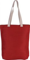 2x stuks jute canvas katoenen schoudertasje in het rood 38 x 42 cm met lange ecru hengsels - Boodschappentassen - Goodie bags