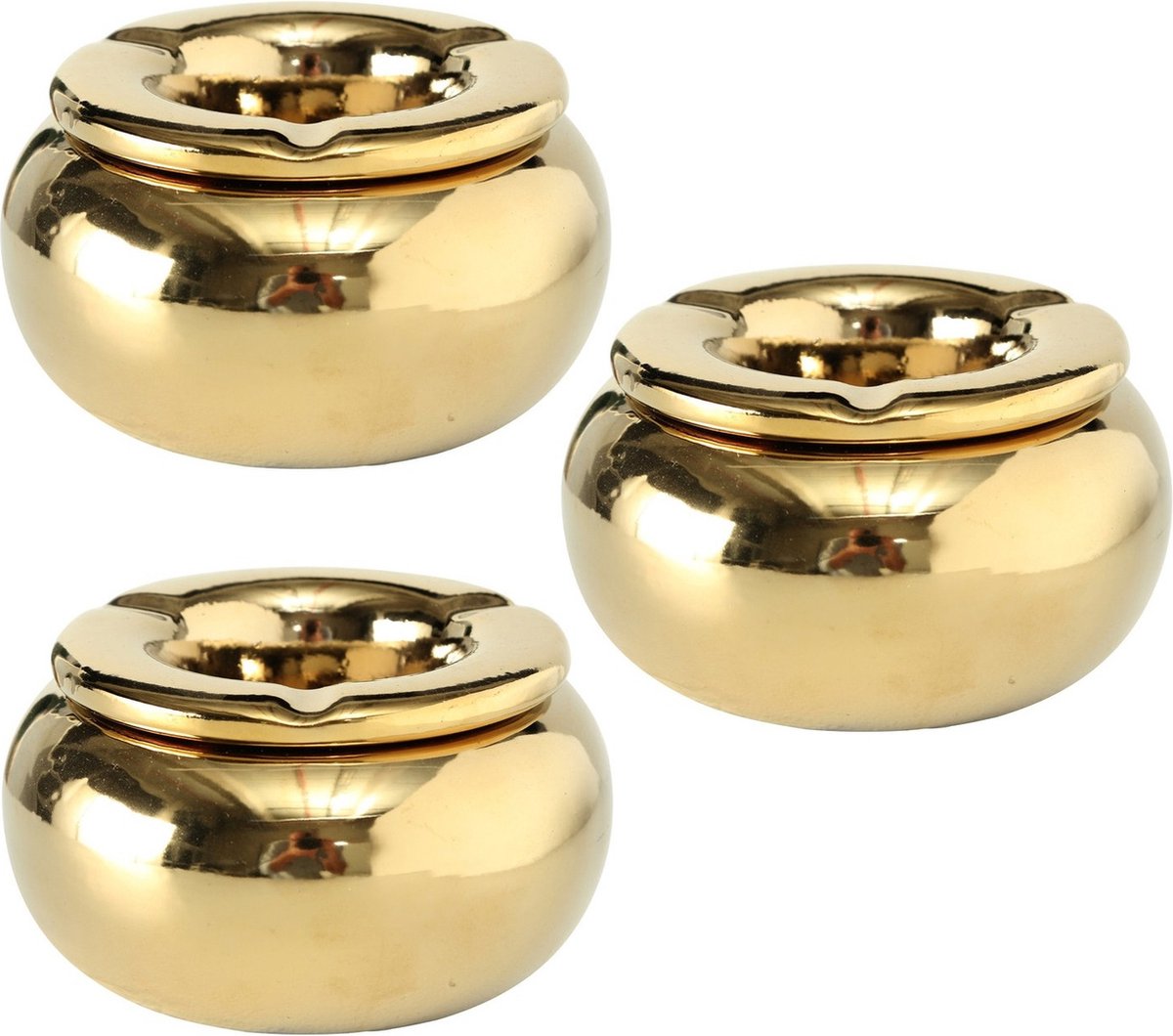 Goedkoopste 3x stuks Terras storm asbak metallic goud kleur 14 cm breed - Geschikt voor binnen en buiten