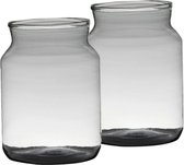 Set van 2x stuks bloemenvazen van gerecycled glas met hoogte 30 cm en diameter 21 cm - Glazen transparante vazen