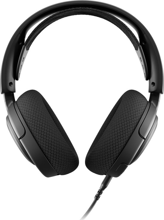 Zwarte SteelSeries Arctis Nova 3 gaming headset, van boven gezien, met gewatteerde oorschelpen.