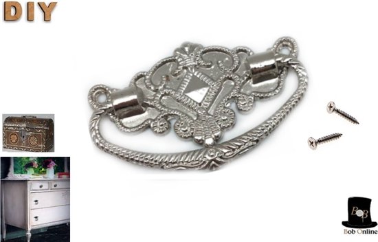 Bob Online ™ - 1 Stuk – Zilver - Metalen Handvat + 2 x Schroeven – Meubelgreep - Accessoires voor Meubels – Meubel Handgreep – Hobby Handvat – Lade Handvat – Trekgrepen -  Silver Zink Alloy Drawer or Wooden Box Handle – Decoupage DIY - Trekhandgrepen