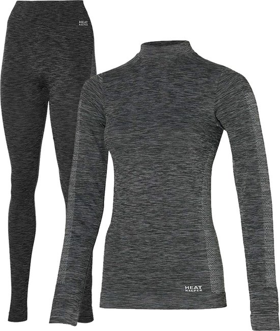 Heatkeeper Thermoset Dames Premium Techno - Thermoshirt met lange mouwen en legging - Zwart Melange - TOGwaarde 2.8 - Thermisch isolerend shirt en legging - Maat S