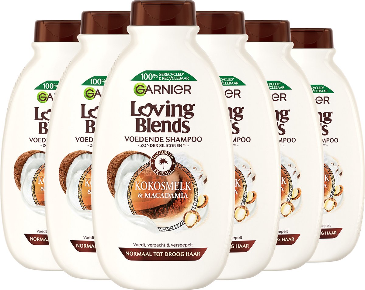 Garnier Loving Blends Kokosmelk & Macadamia Shampoo Voordeelverpakking - Normaal tot Droog Haar - 6 x 300ml - Garnier