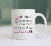 Mok "Marriage" Wit - Mokken met Tekst - Huwelijkscadeau - Bruiloft Cadeau - Verjaardag Cadeau - Koffiemok