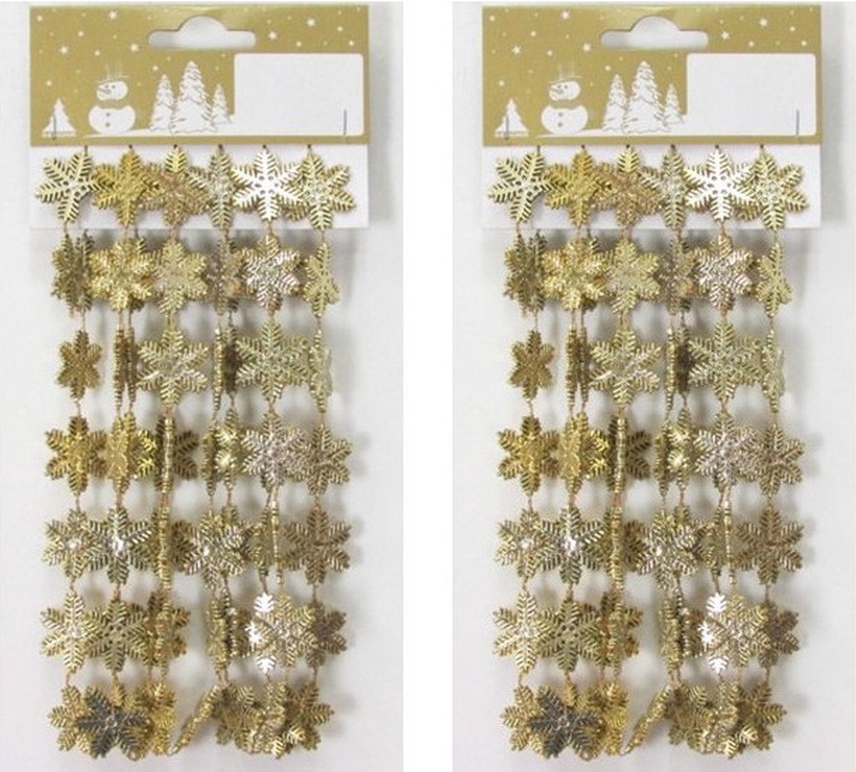 4x stuks gouden sneeuwvlokken guirlandes/slinger 180 cm kerstversiering - Kerstboomslingers kerstboomversieringen