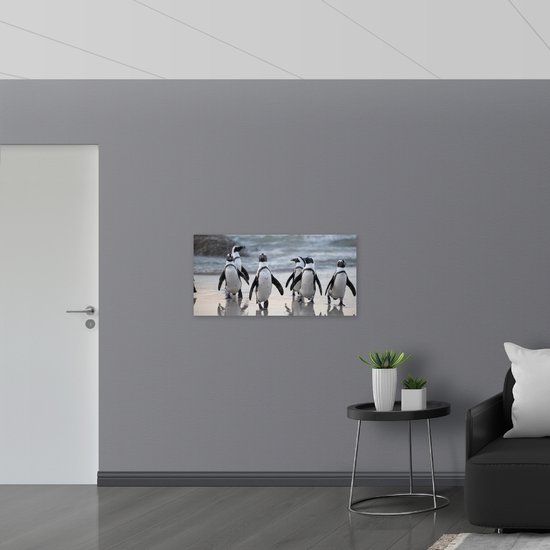 WallClassics - Muursticker - Pingouins se dandinant sur la plage - 100x50 cm Photo sur Muursticker