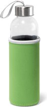 Glazen waterfles/drinkfles met groene softshell bescherm hoes 520 ml - Sportfles - Bidon
