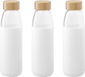 3x Stuks glazen waterfles/drinkfles met witte siliconen bescherm hoes 540 ml - Sportfles - Bidon