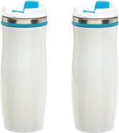 Set de 3x pièces tasses chauffantes / tasses en acier inoxydable hiver blanc / turquoise 400 ml - Tasse isolante / tasses thermos - Double paroi