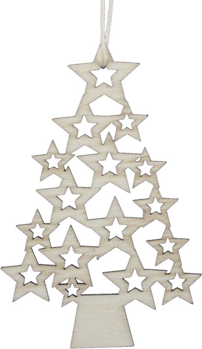 5x Houten kerstboom kersthangers 6,5 x 10 cm - Houten kerstboomversiering ornamenten