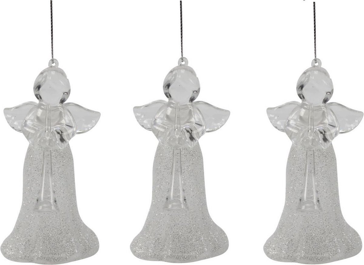 6x stuks acryl kersthangers engel 12 cm kerstornamenten - Acryl ornamenten kerstversiering
