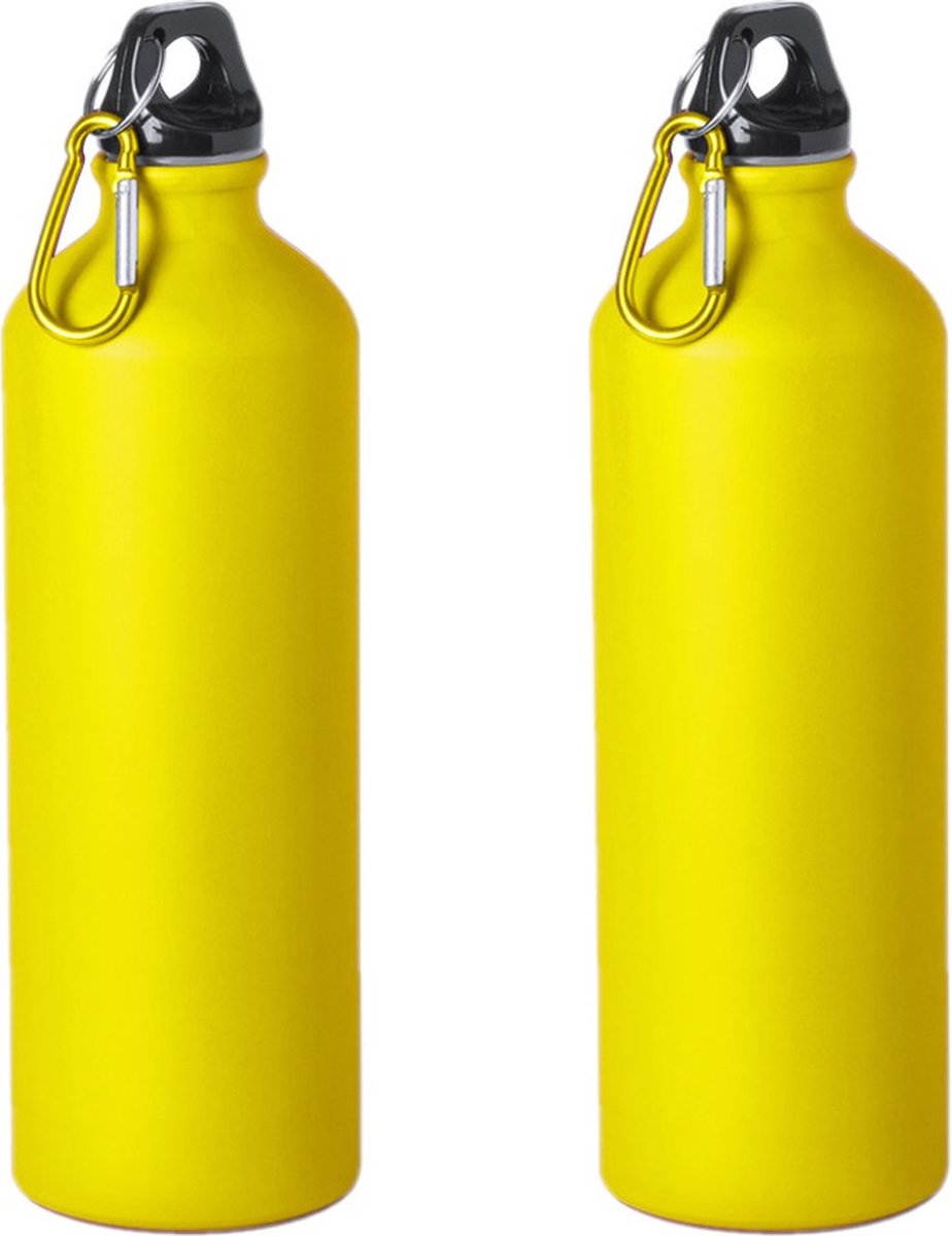 4x Stuks aluminium waterfles/drinkfles geel met schroefdop en karabijnhaak 800 ml - Sportfles - Bidon