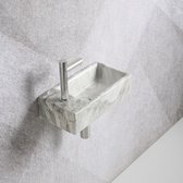 Fonteinset Mia 40.5x20x10.5cm marmerlook wit grijs links inclusief fontein kraan, sifon en afvoerplug chroom