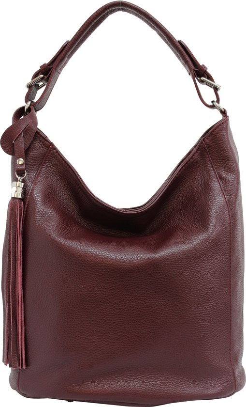 AmbraModa GLX38 sac à main italien pour femme, sac à bandoulière, sac hobo en cuir véritable bordeaux