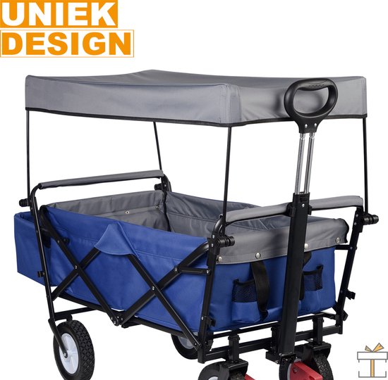 Happyment Bolderkar blauw - Opvouwbaar - Camping bolderwagen - Boodschappen of kinderenvervoer - Strand - Blauw - 80KG van Happyment — afbeelding 2