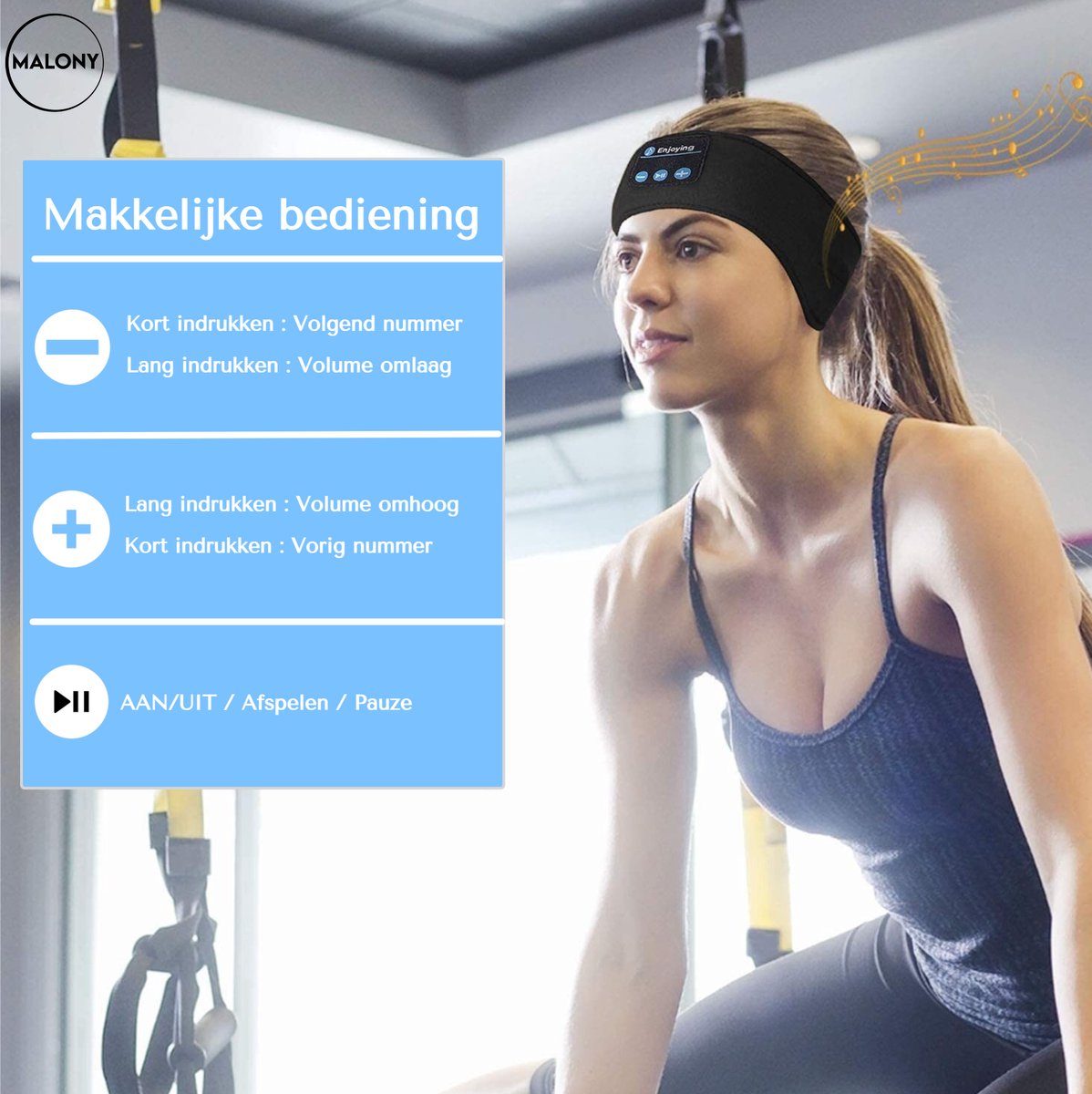 Malony Slaapmasker Bluetooth - Slaaptrainer - Hoofdband - Oogmasker - Oplaadbaar - Uitwasbaar - Zwart — afbeelding 3