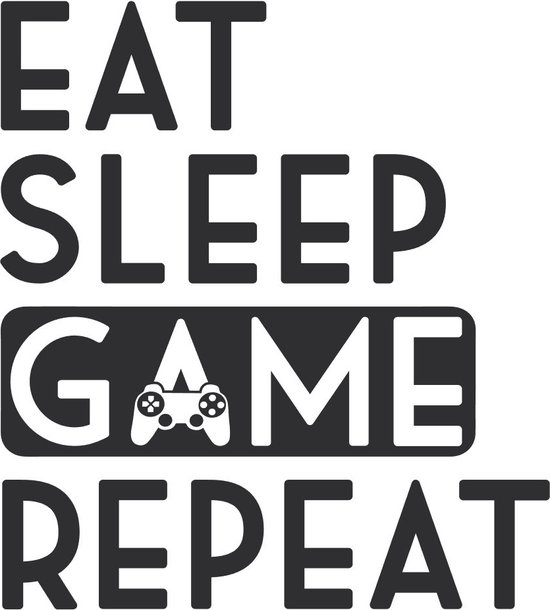 Raam - deur sticker Eat Sleep Game Repeat - Quote - Jongenskamer - Gamer - Muursticker tekst - Computer - Controller