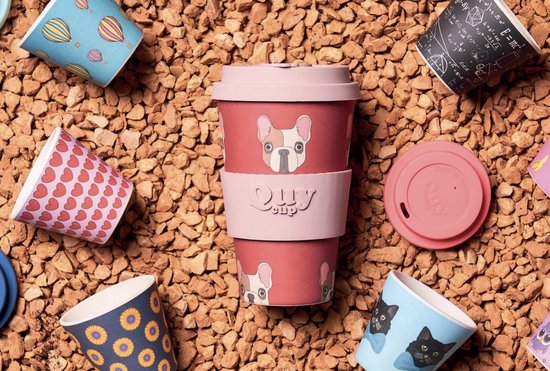 Quy Cup 230 ml - Gobelet de voyage écologique - "Einstein" - Sans BPA - Fabriqué à partir de Bouteilles en PET recyclées avec couvercle en Siliconen noir