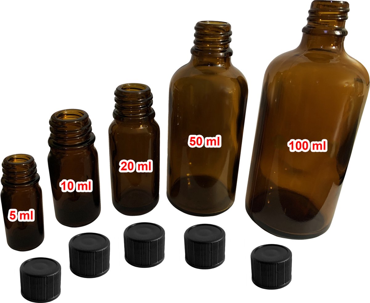 Set van 30 glazen flesjes (20 ml) met zwarte schroefdop