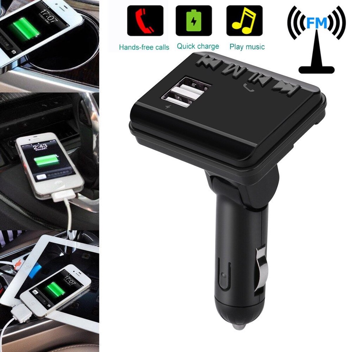 IGOOD Bluetooth Auto FM Transmitter - 6 in1 Carkit met afstandsbediening en Autolader - TF Kaart / / MP3 / USB / 24V - Hands-free Bellen - AUX Input -