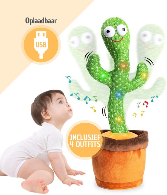 Dansende Cactus - Dancing Cactus - Pluche Interactieve Pratende Knuffel Speelgoed - 120 Engelse Liedjes - Trend TikTok -