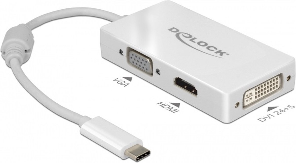 DeLOCK Premium USB-C naar HDMI, DVI en VGA adapter met DP Alt Mode / wit - 0,15 meter