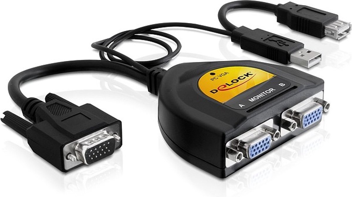 DeLOCK premium VGA splitter 1 naar 2 - actief met USB voeding / zwart