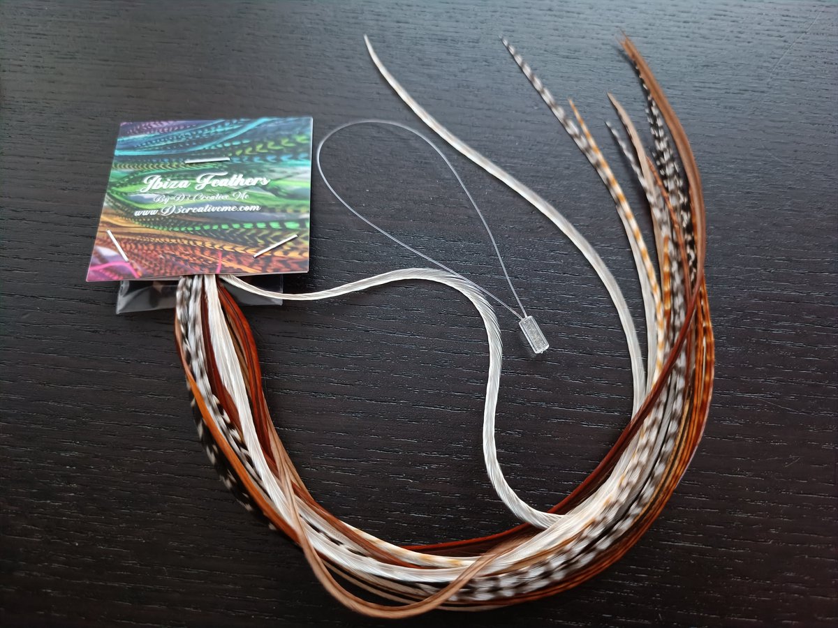 1 set van 20 feather extensions XL 23cm t/m 32cm Dun Natuur