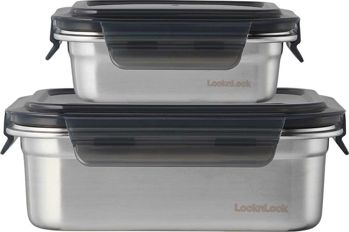 Lock&Lock RVS Lunchbox en Snackdoosje - RVS Broodtrommel - Snackbox - Vershoudbakjes - Bewaarbakjes - Bewaardoos met deksel - Luchtdicht - Lekvrij - Stapelbaar - BPA vrij - PFAS vrij - Duurzaam - Volwassenen en Kinderen - Set 2 stuks - LocknLock — cadeau in Cadeau-ideeën - foto 3